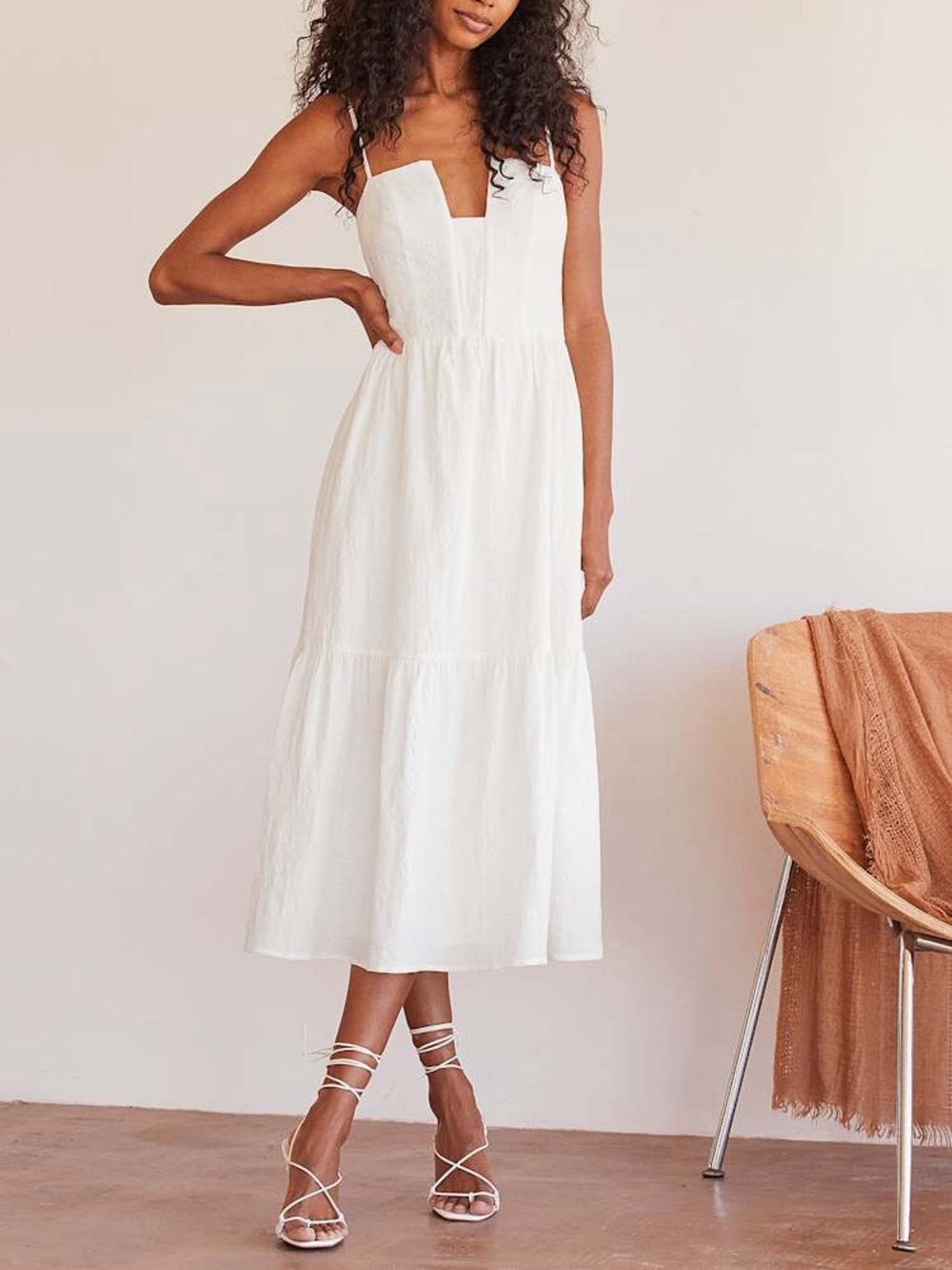 Lulus Simplicity and Sweetness White Sleeveless Tiered Midi Dress Size M NWT